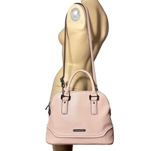 London Fog Vegan Pink Dome Adjustable Shoulder Bag Satchel Silver Hardware